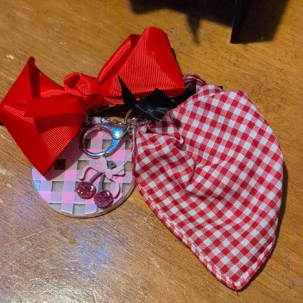 Red and Pink Checkered Kids Hair Accessory Set